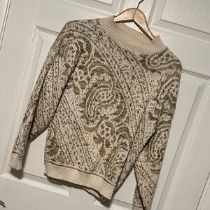 Women's Cream and Brown Patterned Sweater vintage cotton